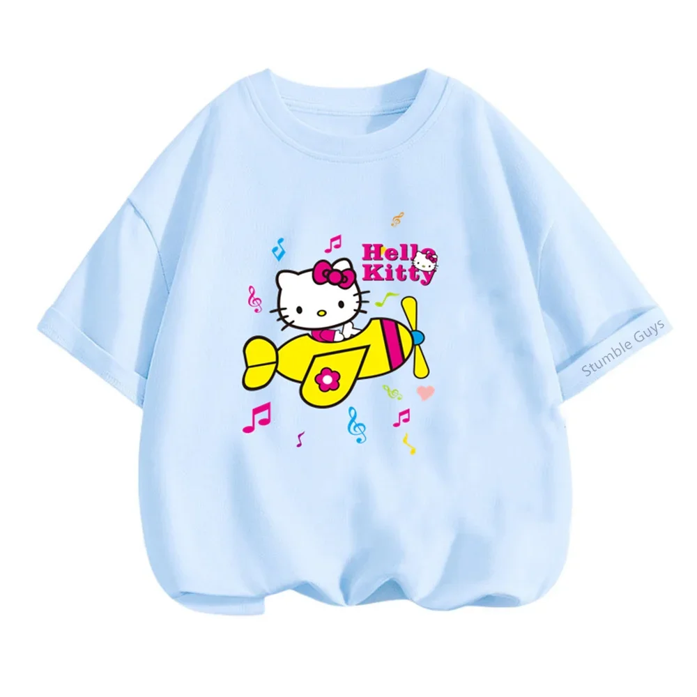 

Детская повседневная футболка Hello Kitty для детей от 3 до 14 лет, летняя одежда Sanrio для мальчиков и девочек, Kawaii, с короткими рукавами