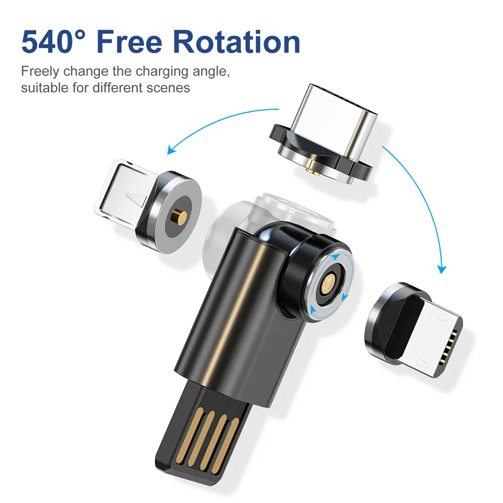 USLION Mini 540 Rotation Magnetic Charger USB Type C Converter Cable For iphone Huawei Xiaomi Samsung Magnetic Charging Cable