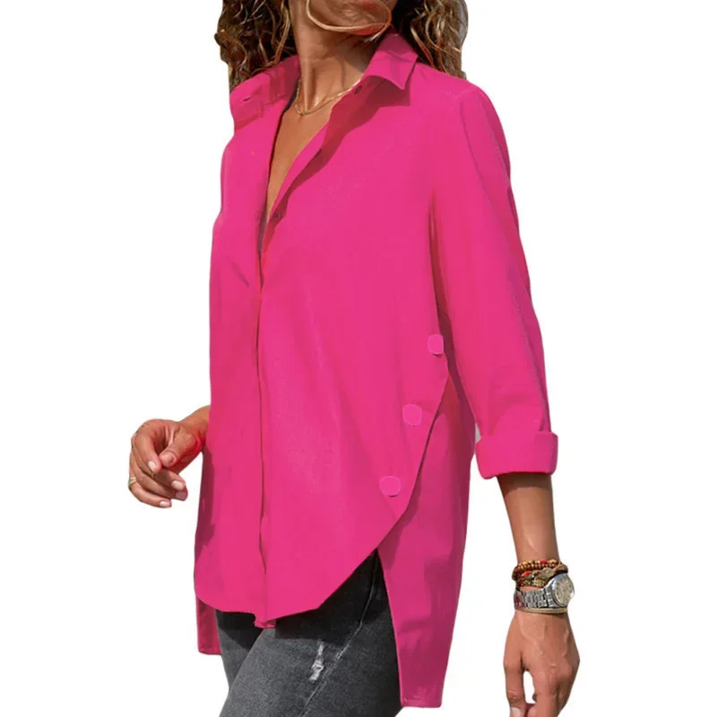 

Women's Long Sleeved Irregular Split Button Top 2024 New Fashionable Commuting Elegant Shirt Popular