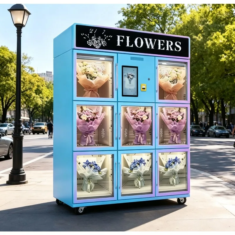 Automatic Smart Refrigerated Flower Vending Machine Bouquet Dispenser Fresh Rose Tulip 24H Cashless Payment Floral Kiosk Retail