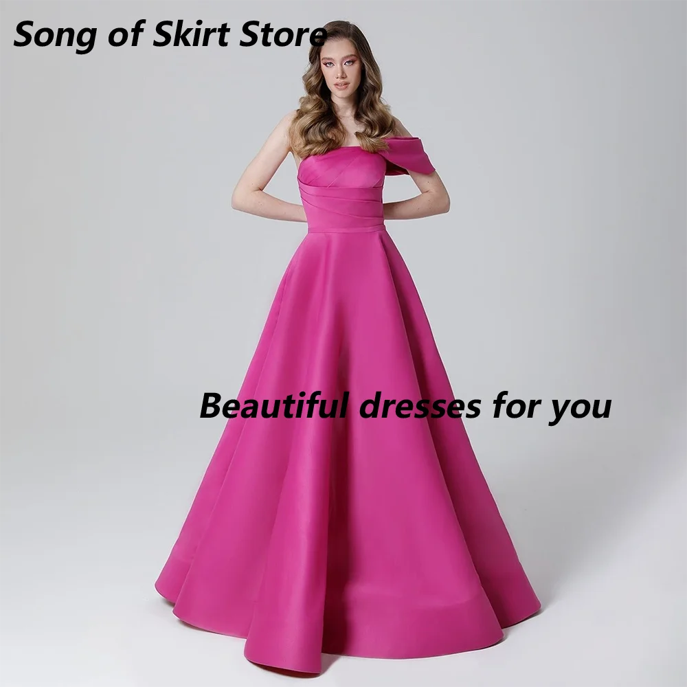 Fuchsia Modern Evening Dress Customized One Shoulder A Line Pleat Satin Prom Gown Floor Length Formal Party Dresses 2026