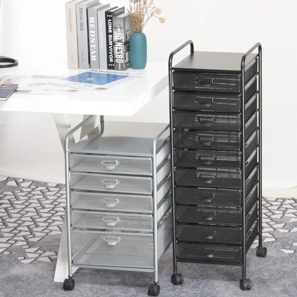 Wrought iron multi-layer A4 file rack with drawer trolley, office information storage cabinet, file sorting shelf under the tabl