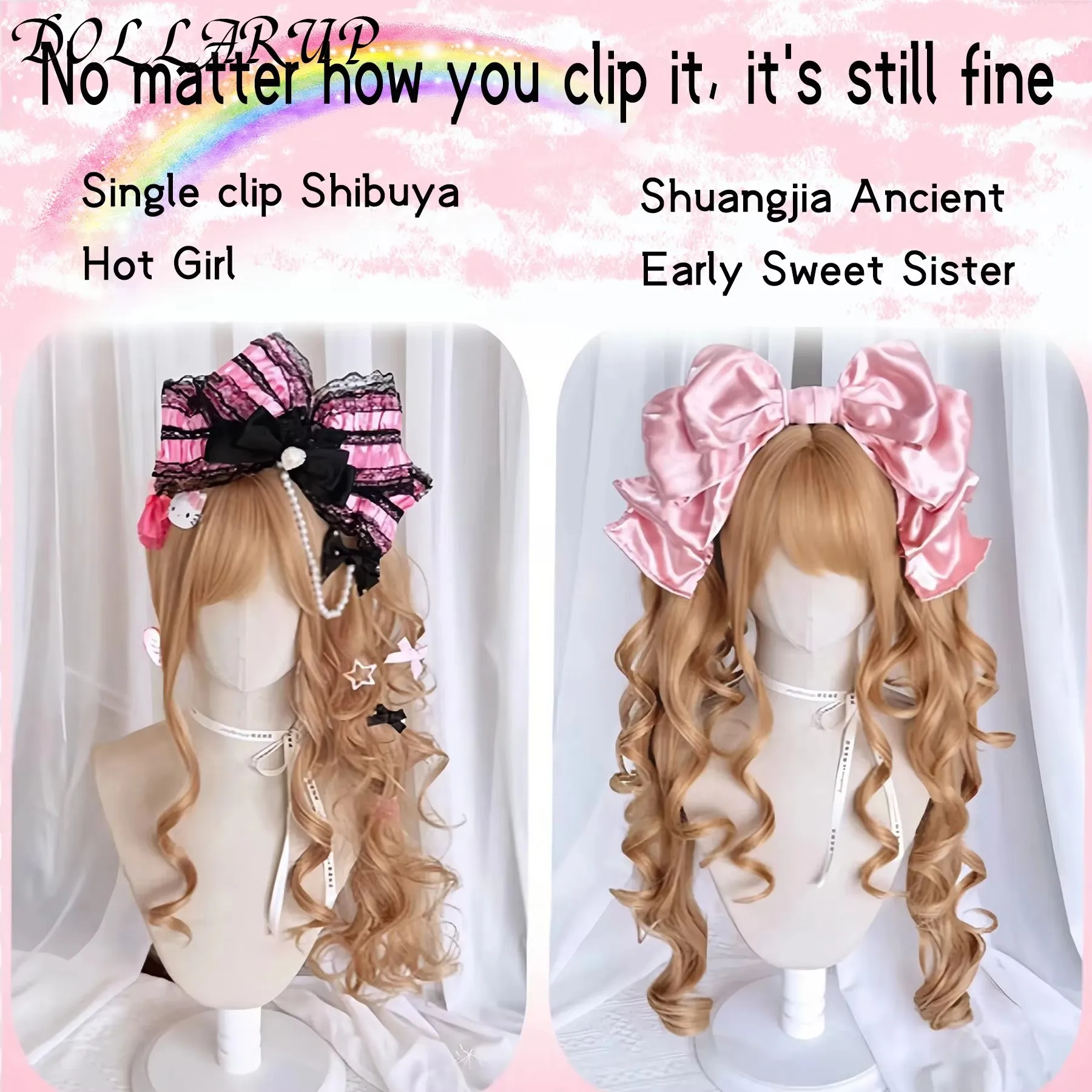 JKL Synthetic Princess Cut Double ponytail Lolita Wig with Bangs Girl Ombre Blonde brown Cosplay Halloween Harajuku wig