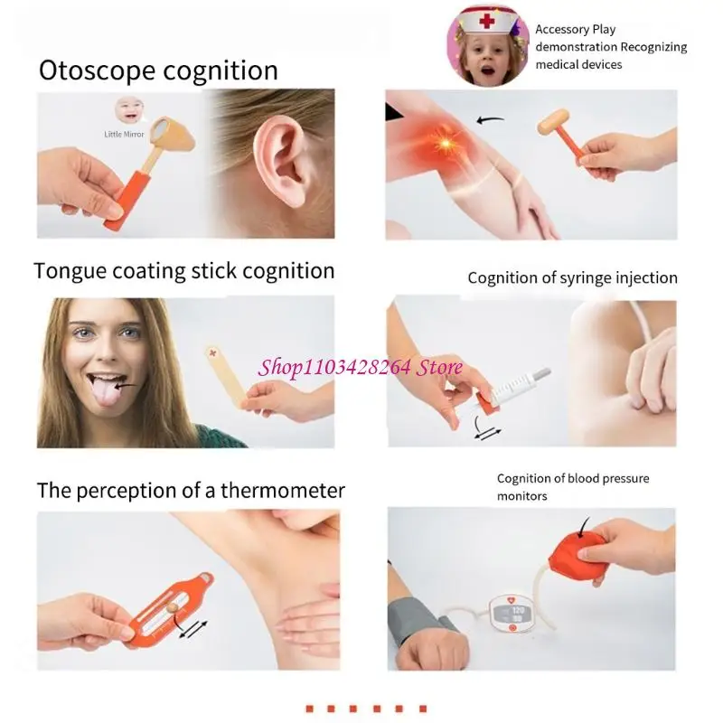 مجموعة لعب دور الطبيب دمى خشبية آمنة للأطفال أدوات الطبيب أدوات ماهرة #4