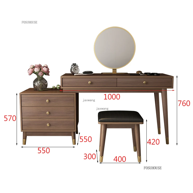 الشمال أثاث المنزل الفاخرة خزائن خشبية الإبداعية منضدة زينة بغرفة النوم السرير الجدول مصمم خلع الملابس البراز طاولة ماكياج