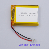 3.7V 2500mAh 9.25Wh 104050 NTC Thermistor Replacement Rechargeable Li Battery JST 3Pin 1.5mm Plug For GPS Car Camera Tablet PC