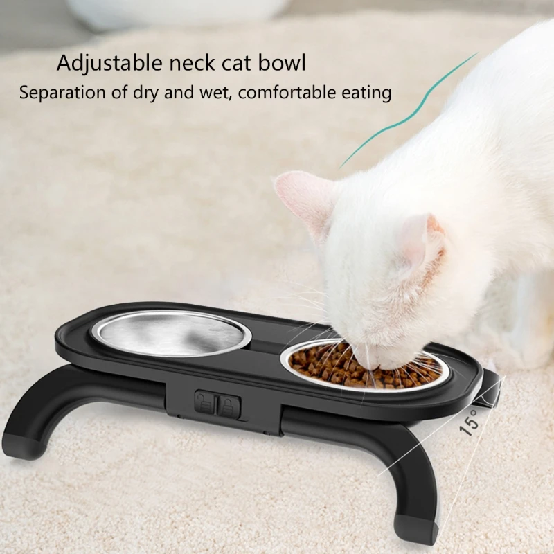 Raised Dog Bowl Stand Double Bowl Stainless Steel Stand Pet Feeder Adjustable Durable Neck Care Raise Stand Bowl Indoor