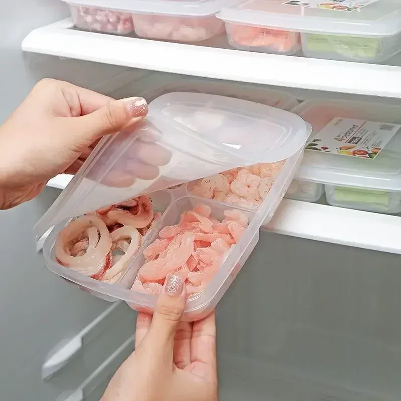 

4 Grids Food Fruit Storage Box Portable Compartment Refrigerator Freezer Organizers Sub-Packed Meat Onion Ginger Clear Crisper