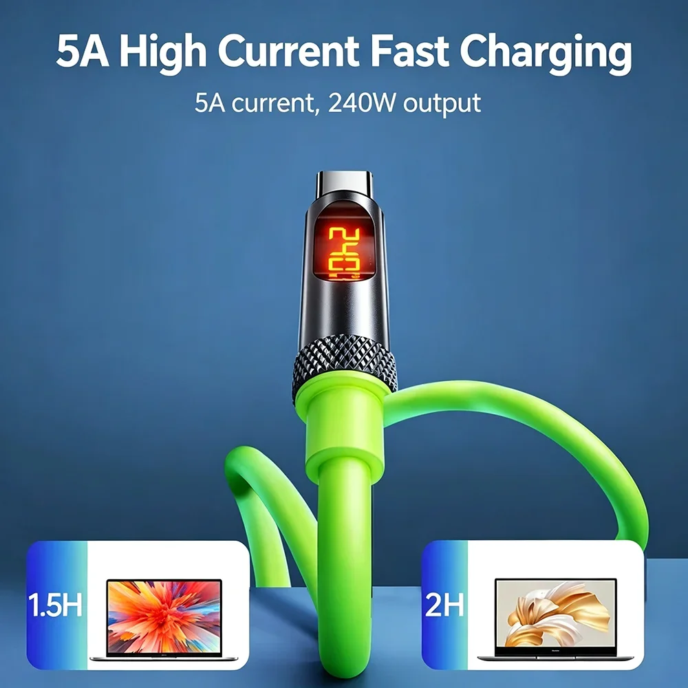 HANNUO 240W Max Digital Display Fast Charge Cable with Aluminum Alloy Case 480Mbps Type-C To Type-C for IPhone 18 17 16 Pro Max