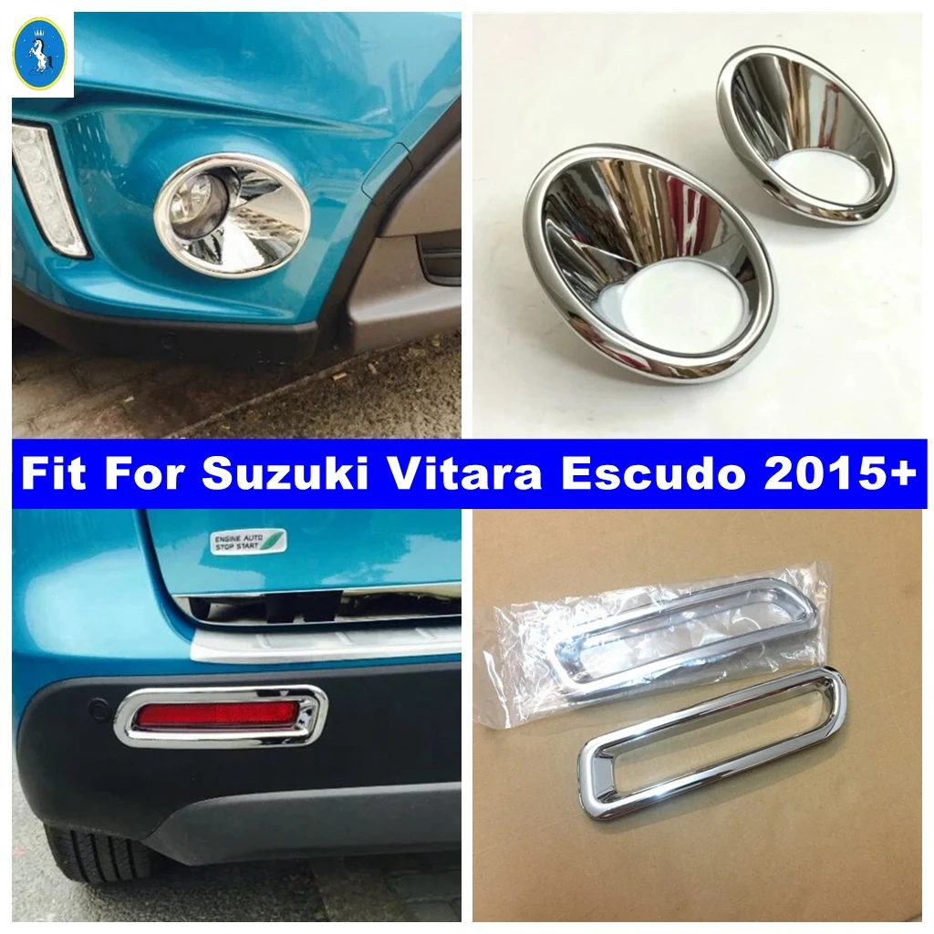 Chrome Exterior Front Head + Rear Bumper Fog Lights Lamps Decor Cover Trim Accessories Fit For Suzuki Vitara Escudo 2015 - 2020