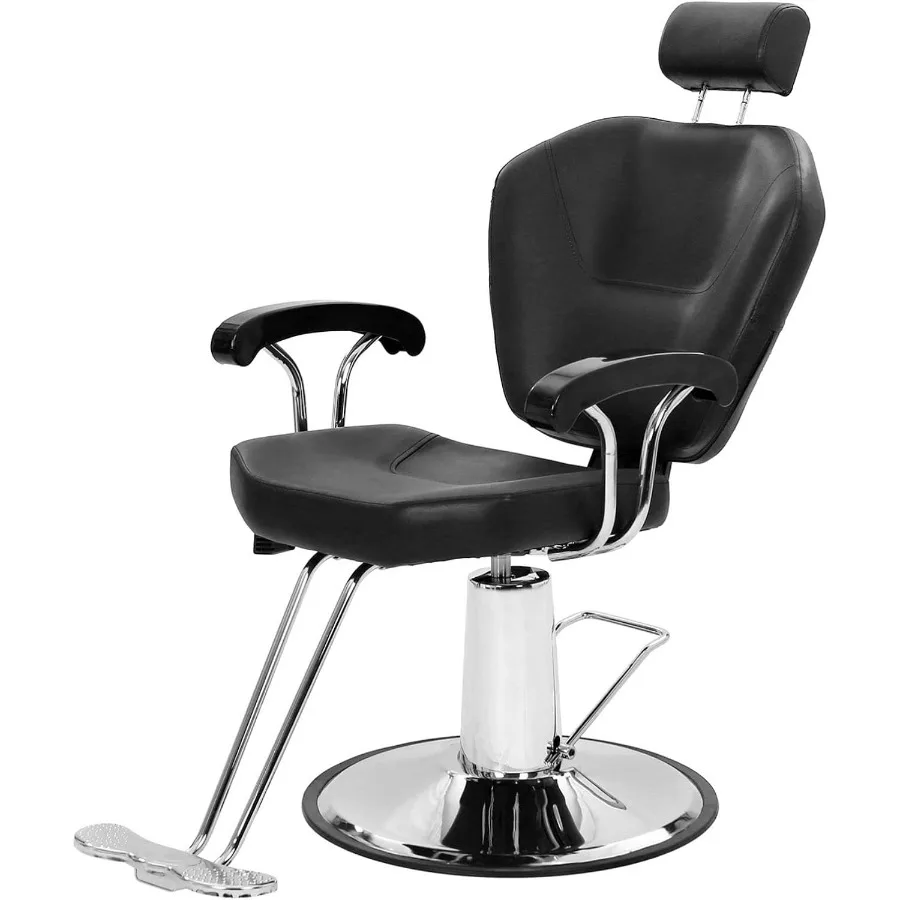 Heavy Duty Reclining Barber Chair for Barber Shop, Black