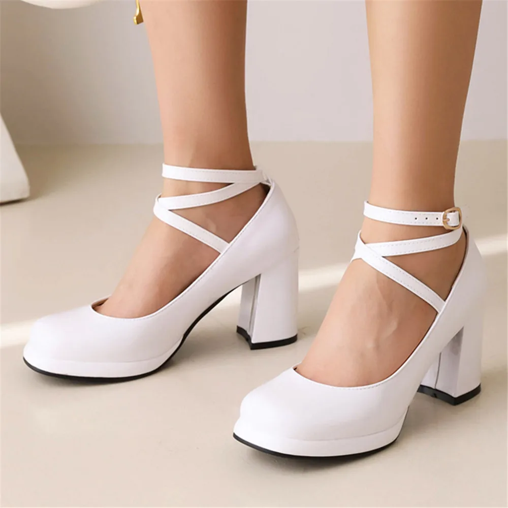 ربيع الخريف براءات الاختراع والجلود ماري جين أحذية مضخات المرأة عبر حزام مشبك عالية الكعب أحذية منصة القوطي امرأة الأخفاف #3