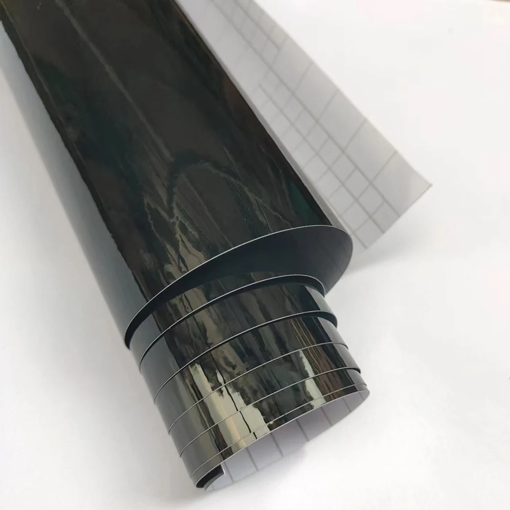 피아노 블랙 글로시 비닐 랩 필름 글로스 블랙 자가 접착 비닐 스티커 기포 없는 차량 창문 트림 미러