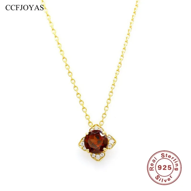 

CCFJOYAS 925 Sterling Silver Pomegranate Red Round Zircon Pendant Necklace for Women Exquisite Gold Silver color Clavicle Chain