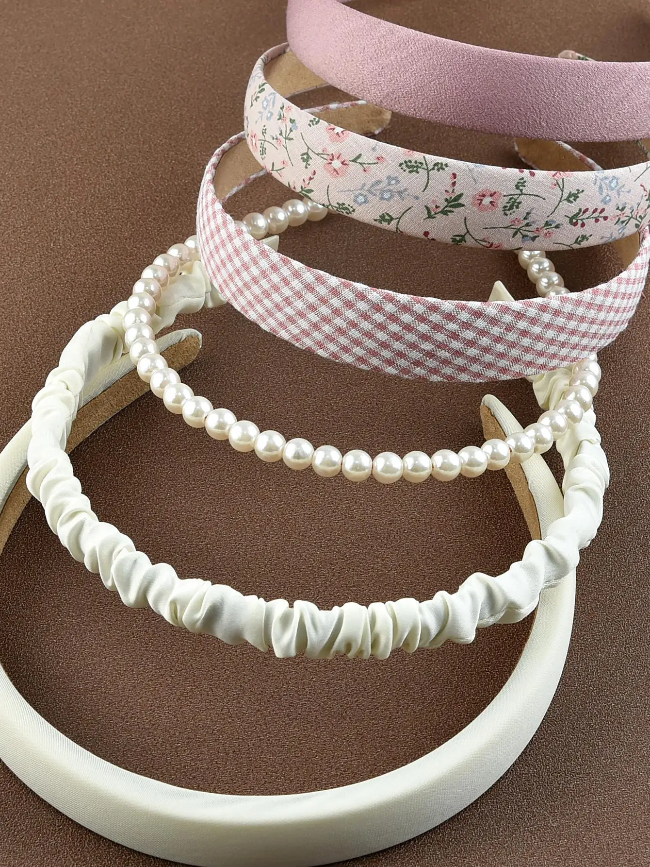 

6pcs Women's Fashionable Simple Style Fabric & Faux Pearl Hair Hoop For Back To School Pink Accessories,Hairband,Hair Hoop