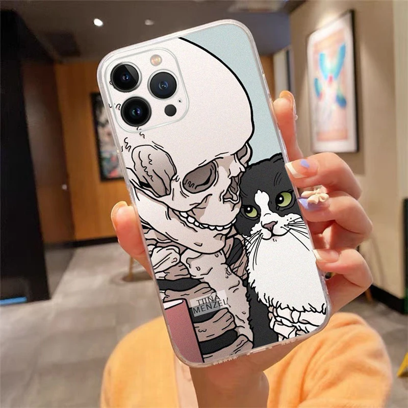 

Phone Case For iphone 17ProMax Air 16 15 14 13 Pro Max 15 16 Pro 15Plus Cartoon Skeleton Skull Cat Art