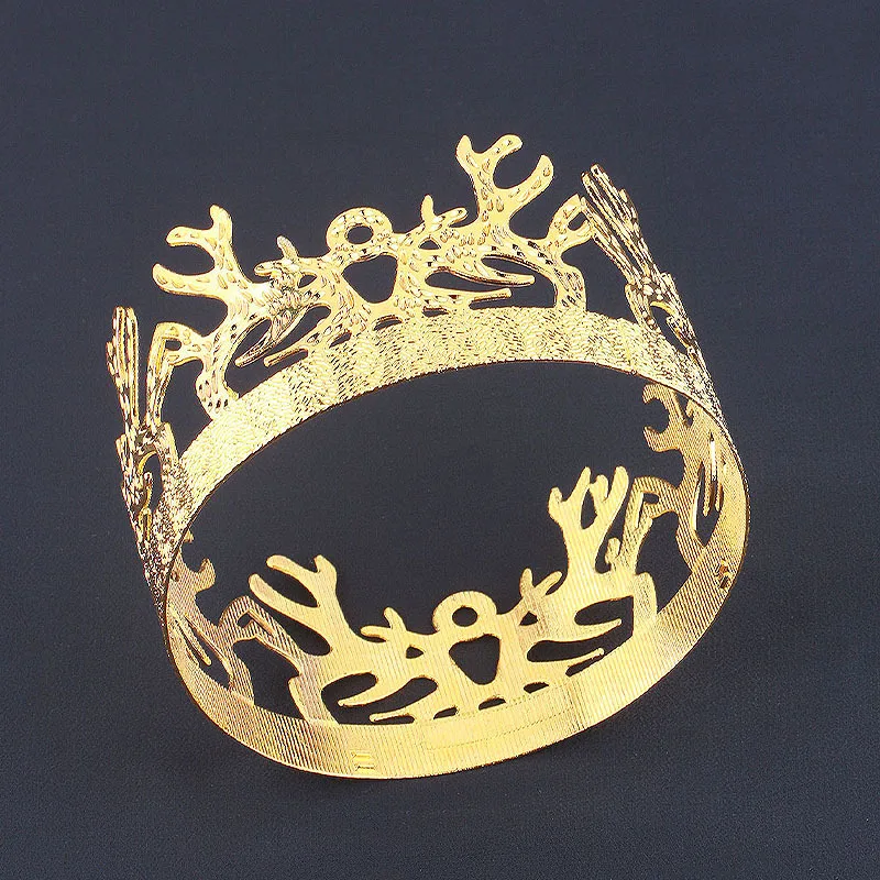 Bridal Crown Baroque New Christmas Deer Antler Crown Gold Color Alloy Crown King Tiaras Bridal Wedding Jewelry Accessories