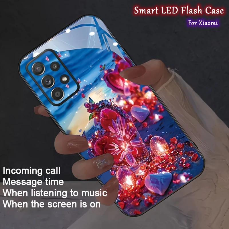 

Colorful Beach Diamond Love Flowers Luminous Phone Case For Xiaomi Mi 14T 13T 11T POCO F7 F6 F5 X6 X7 X5 Pro LED Bumper Shell