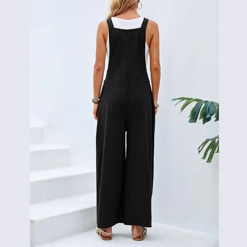 Rompers Multi-color Retro Casual Cotton Suspender Long Pant Pockets Straight Wide Leg Strap Jumpsuit Loose Overalls Summer New