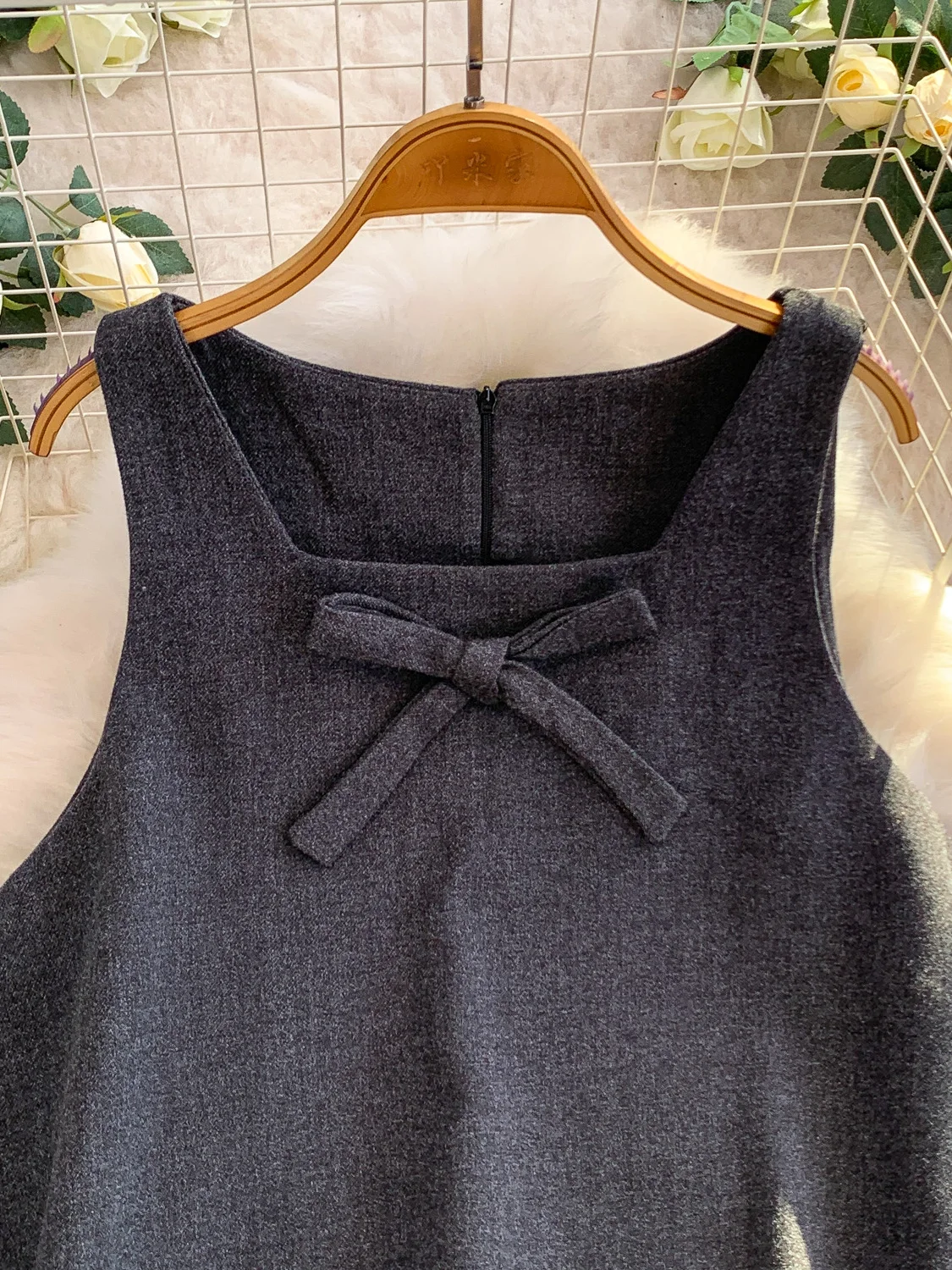 레트로 스위트 매듭 스퀘어 네스벨 드 여성 겨울 유니크 아름다운 부푼 미디 스커트 출퇴근 스타일