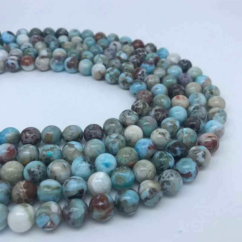 Natural Green Larimar Stone Round Loose Beads For Jewelry Making DIY Bracelets Necklace6 8 10 12 MM 15''