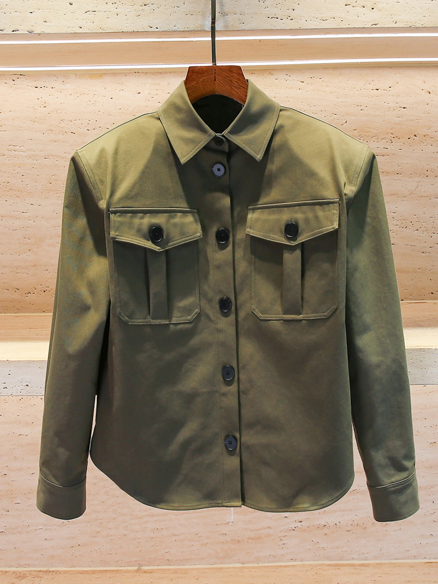 

Casual Versatile Women's irt oulder Pads Long Sve Commute Sle Basic Color Matched Chinese Brand SP Home South Oil