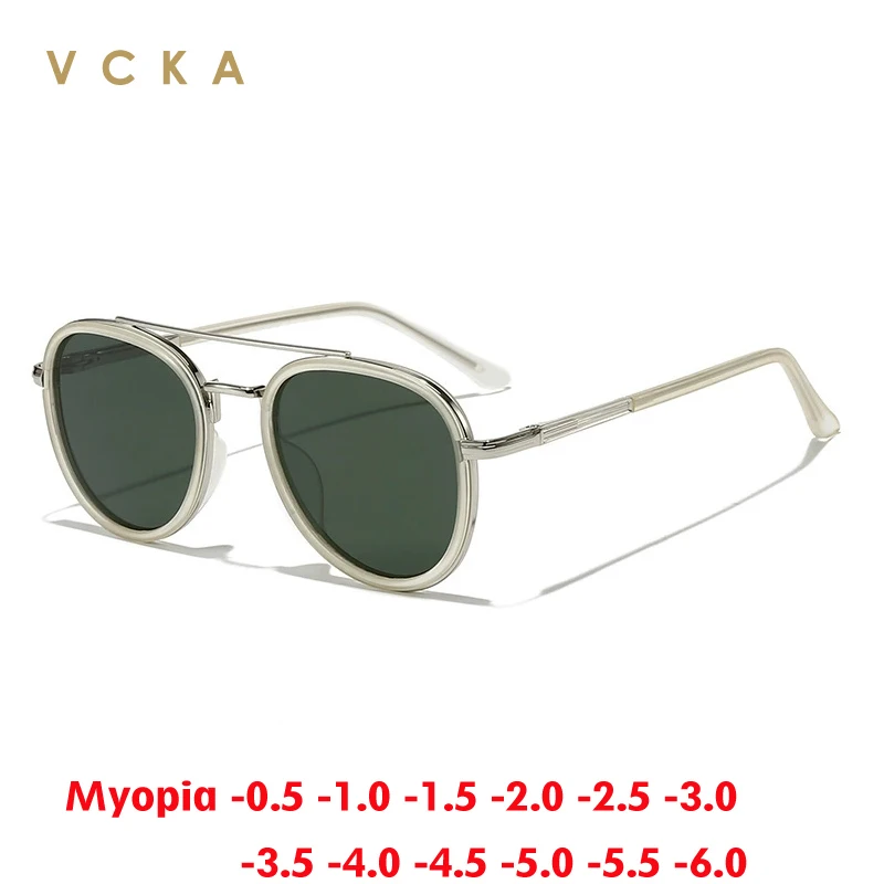 

VCKA Ретро поляризационные солнцезащитные очки для близорукости мужские стимпанк металлическая оправа очки по рецепту женские очки для вождения UV400 от -0,50 до -6,0