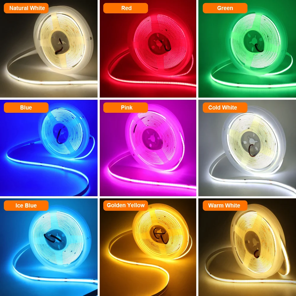 USB LED COB 스트립 라이트, 흰색, 따뜻한, 자연, 파란색, 빨간색, 핑크, 녹색, 2 핀 DC 플러그, 320LED 유연한 테이프, 밝은 선형 조명, 5V