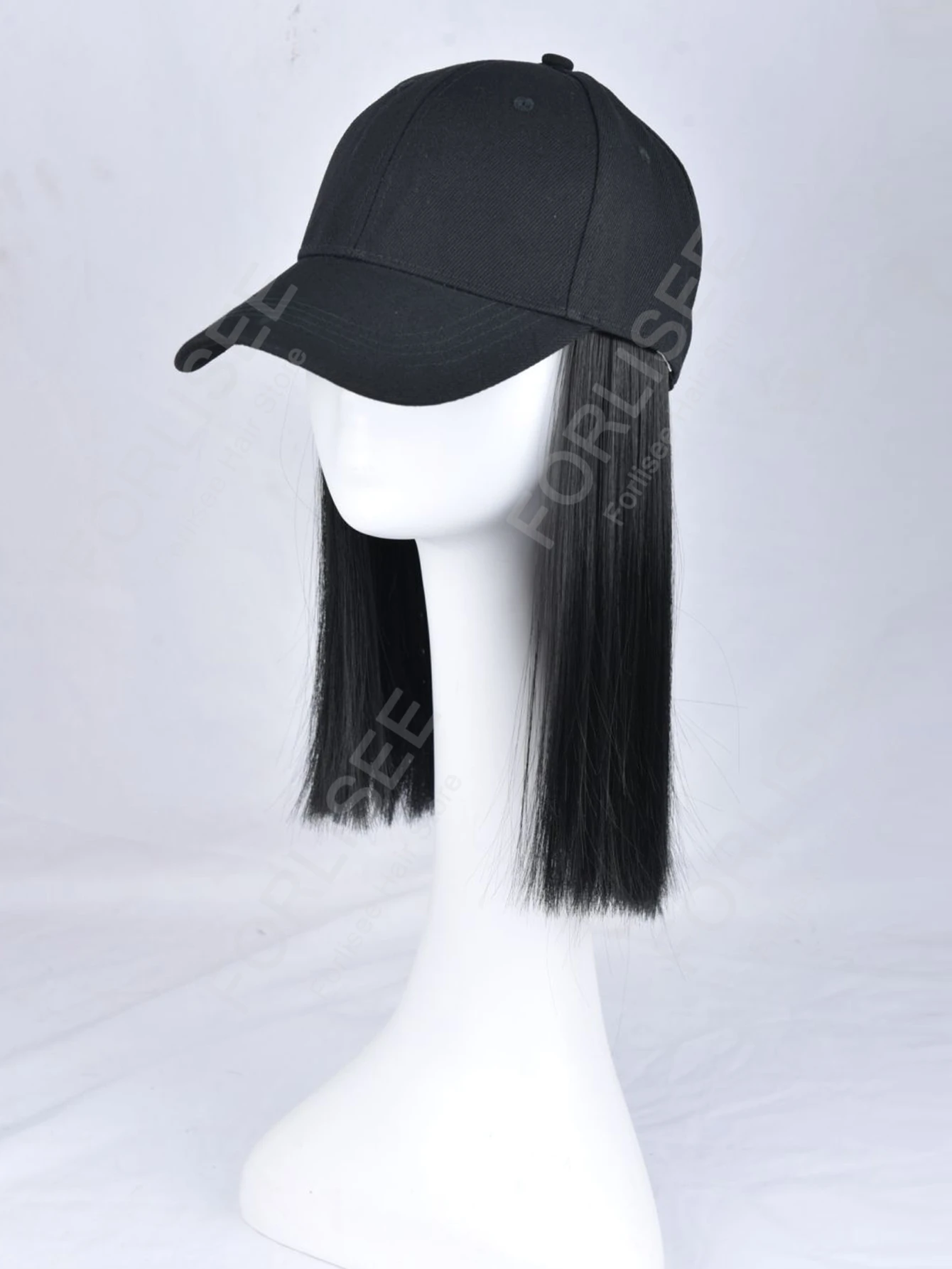10 بوصة وصلات شعر صناعية مستقيمة مع قبعة بيسبول سوداء شعر مستعار للنساء الفتيات ألياف مقاومة للحرارة عادية يوميا #4