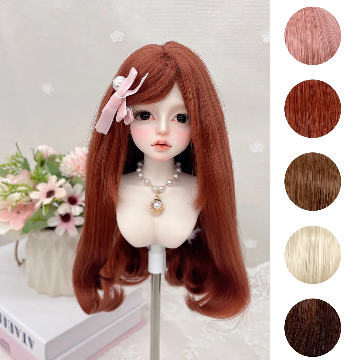 Multi Solid Color Full Bang Long Straight Blank Wig Base for 1/3 1/4 1/6 BJD Doll Wig Heat Resistant Silk Unstyled Hair Weft