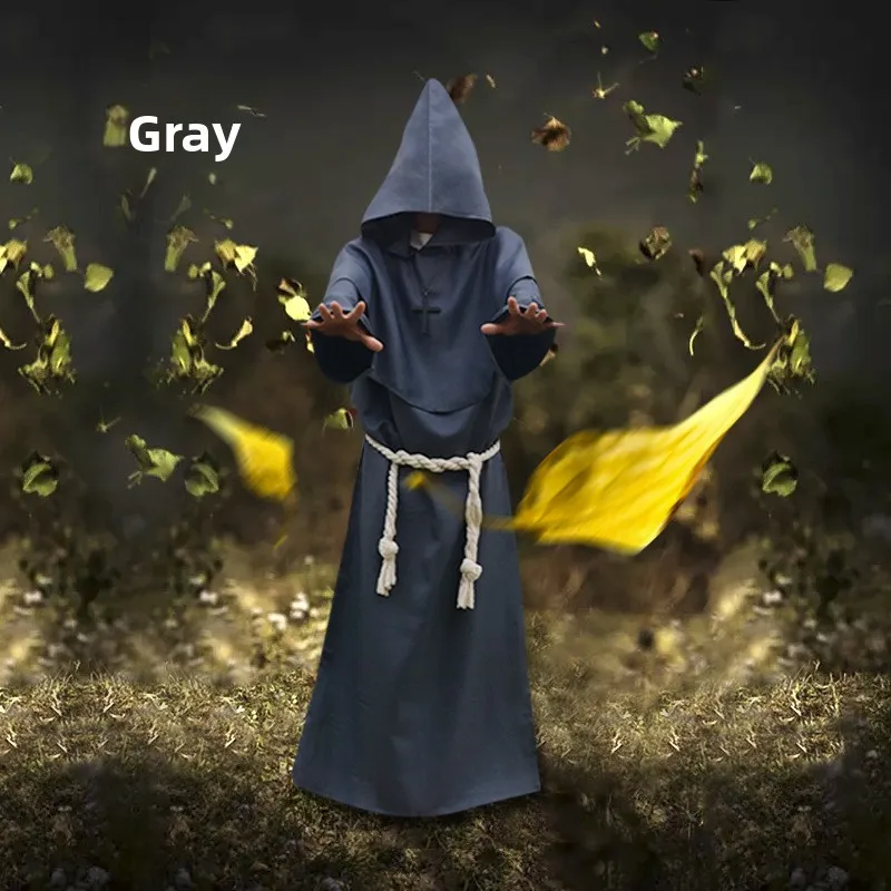 중세 수도사 로브 마법사 사제 코스프레 의상 할로윈 죽음의 신 긴 로브 역할극 의상 민족 무대 의상