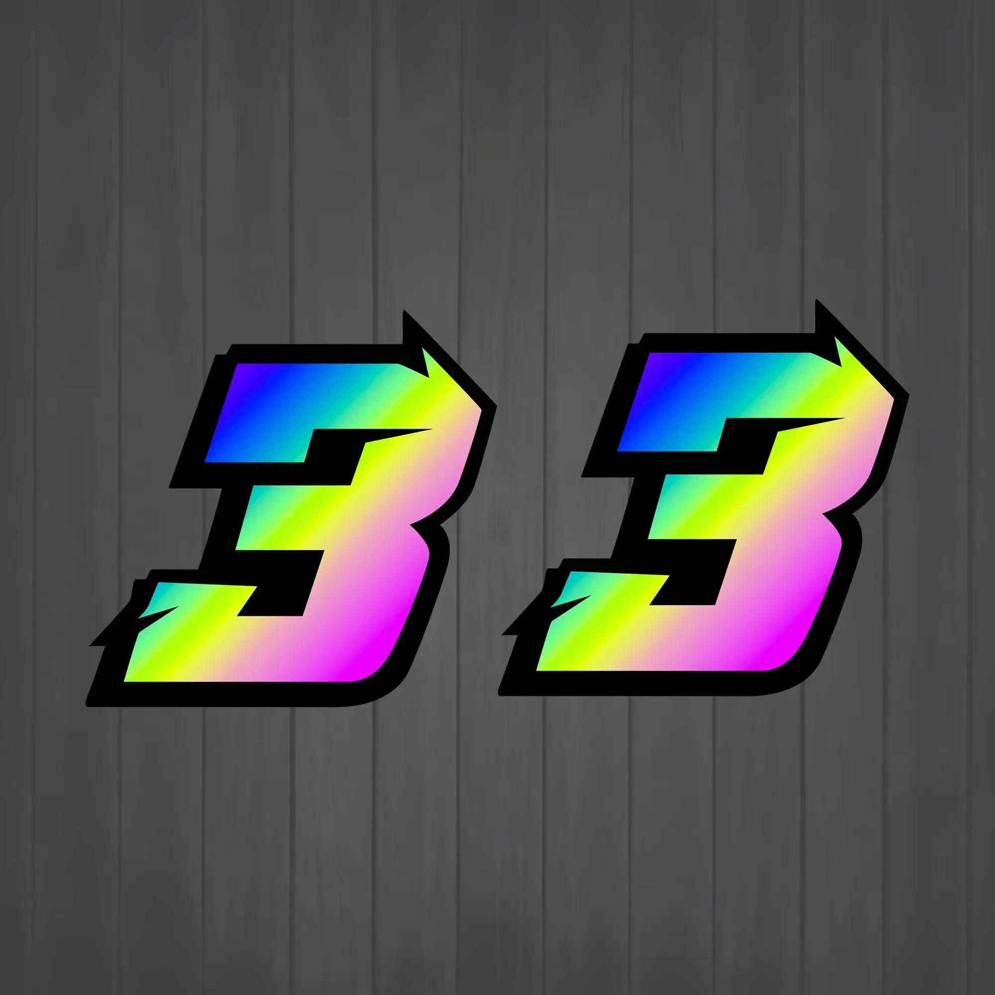 2 Stück Motorrad-Rennzahlen-Aufkleber DIY Reflektierende Regenbogen-Aufkleber Nummern-Helm Auto-Styling 3D-Aufkleber