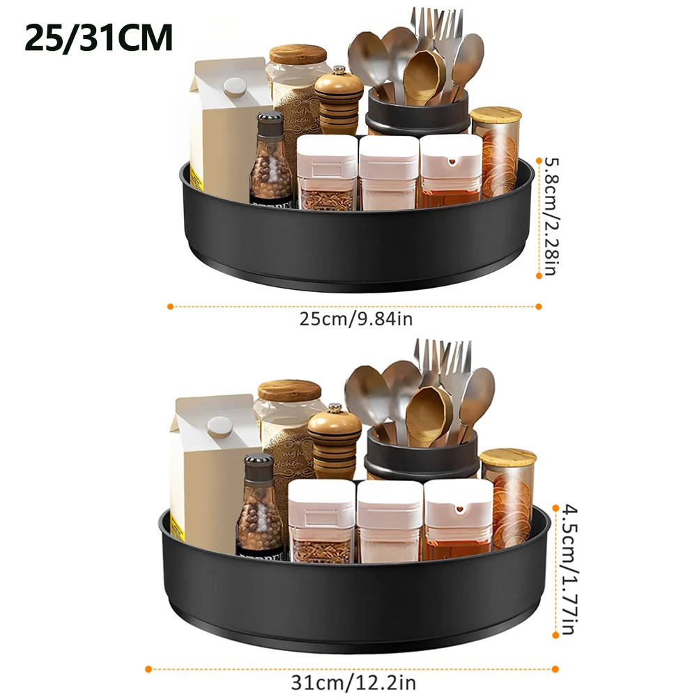 Round Storage Tray Stainless Steel 360° Revolving Turntable Kitchen Organizer Living Room Coffee Table Cosmetic Tray Home Decor