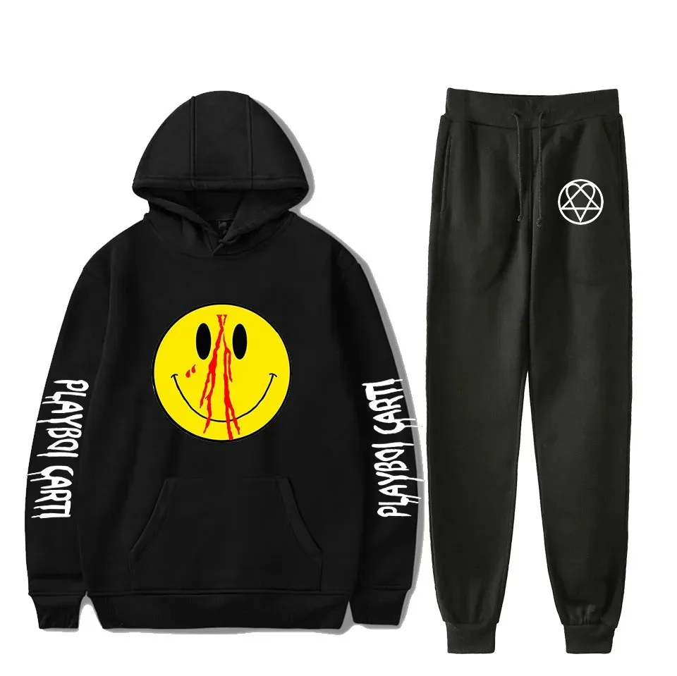 

Playboi Carti Personalizado Tricô Duas Peças Set Mulheres/Homens Manga Longa Hoodies + Jogger Pant Harajuku Casual Streetwear