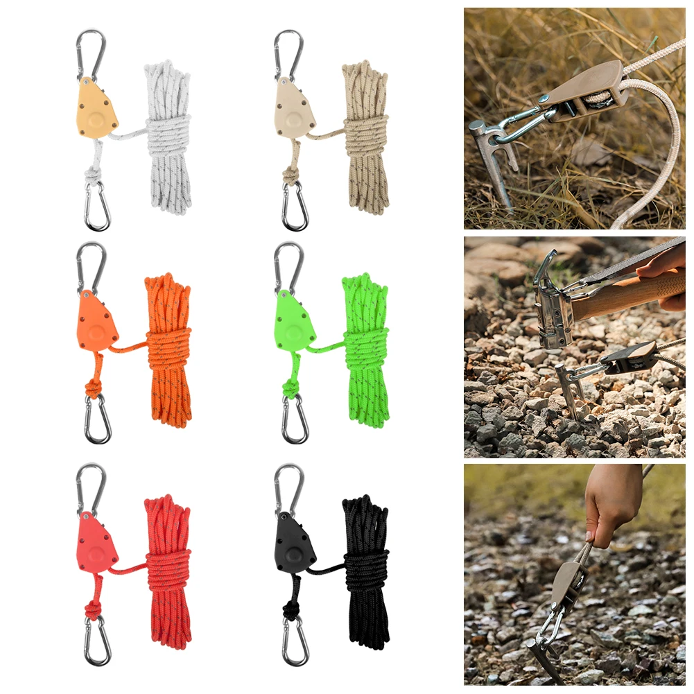 4M Adjustable Lanyard Hanging Pulley Adjusting Rope Buckle Tent Rope Hanger Pulley Lifting Pulley Hook For Outdoor Home Tents