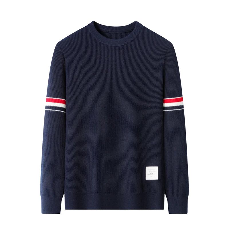 

Men's Exquisite Craft O-neck Sweater Autumn Winter Luxury Brand New 3-bar Korean Trend Thick Printing Pullover Knitwear Menswear