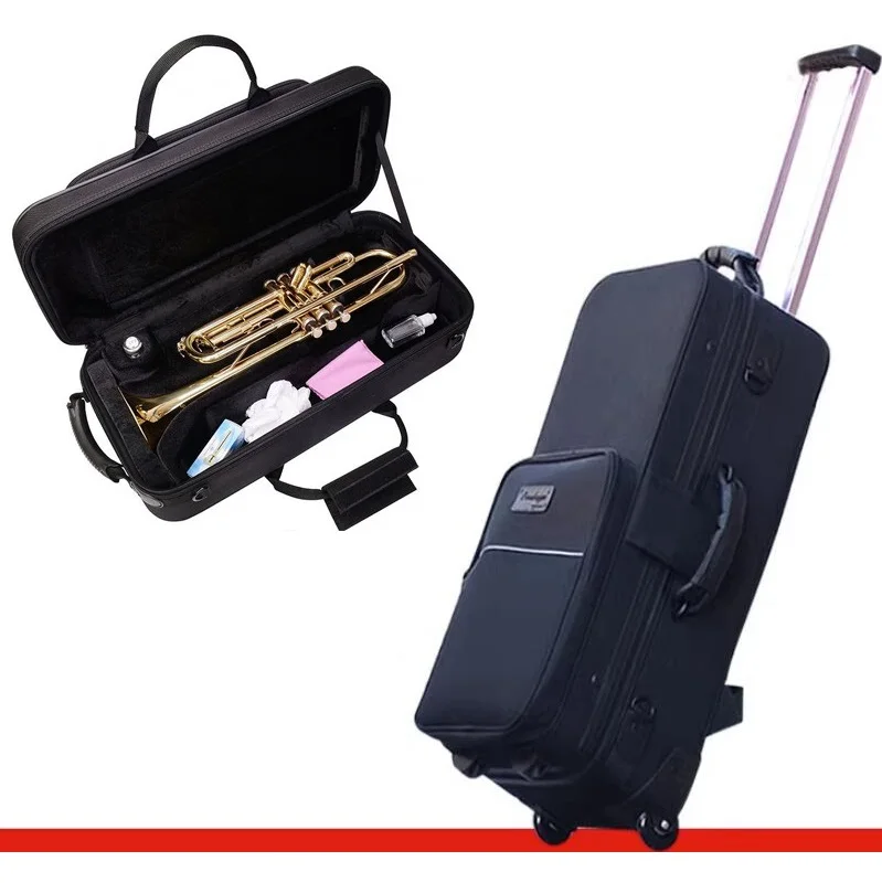 1200D Waterproof Nylon bB Trumpet case Brass Instrument Bag Shoulders Portable Bb Trumpet Case Hard Box Pulley Trumpet Case Bags