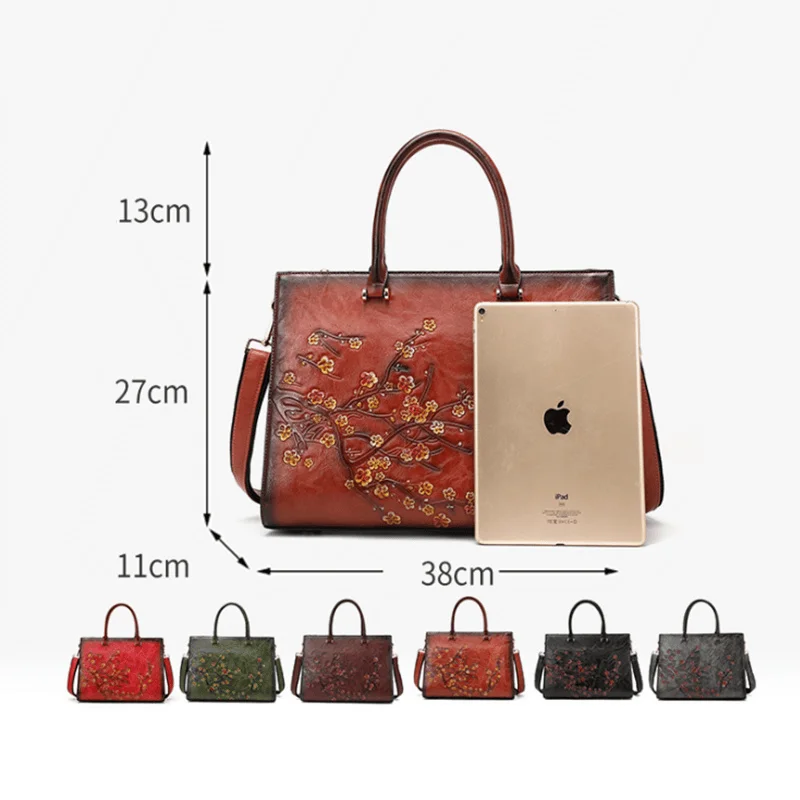 GAGACIA Large Capacity Women Shoulder Bags For Ladies Floral Leather Handbags For 13.3 Retro Burgundy Ladies Hand Bags 2024 New