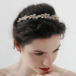 Retro Crystal Flower Headband Hair Jewelry Wedding Photo Crown for Women Hair Accessories Handmade Bridal Hair Bands
