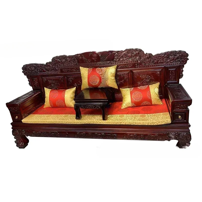 

Classical red pear wood antique carved solid wood sofa villa winter and summer dual-purpose large living room furniture