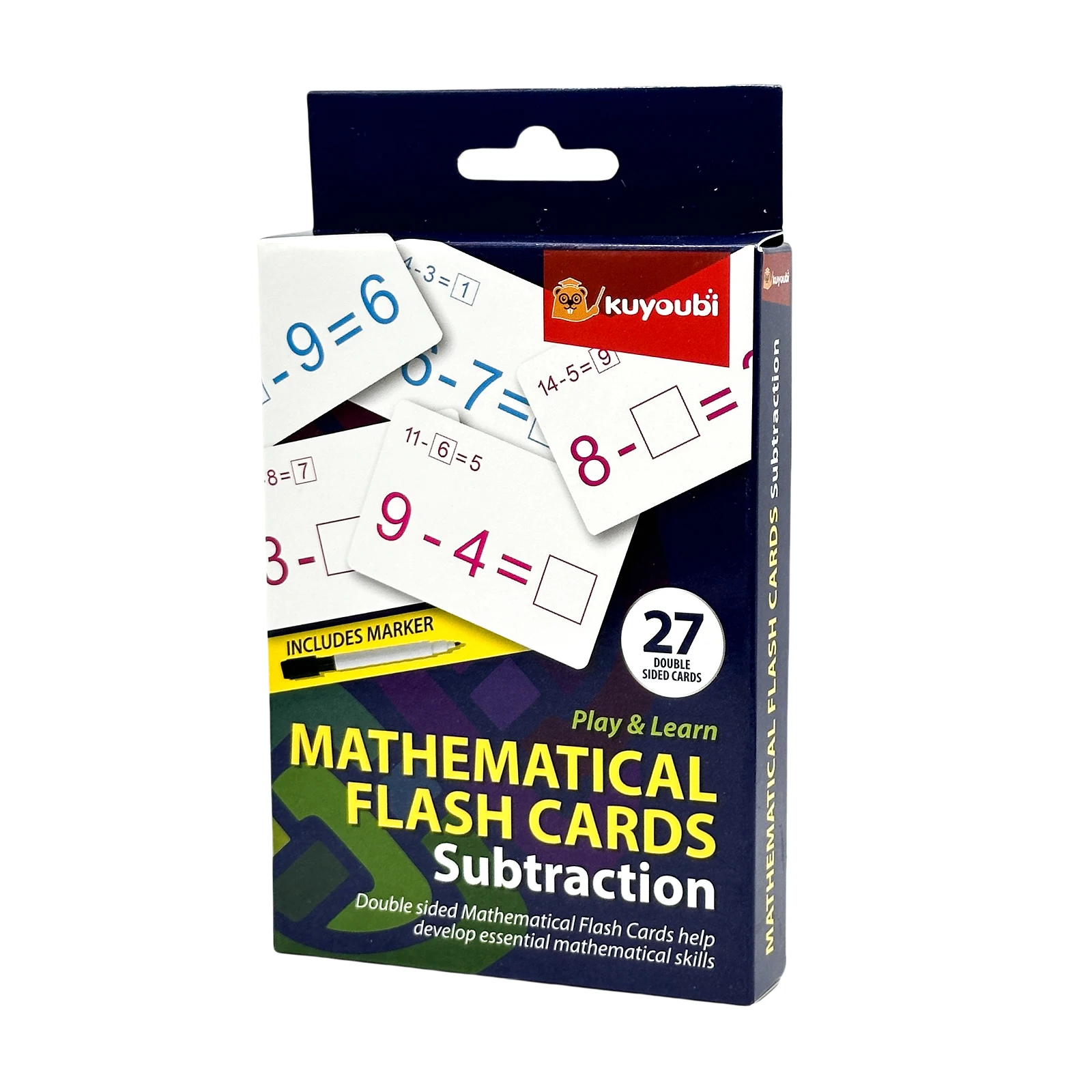 Cartes flash d'apprentissage des mathématiques pour enfants, stylo effaçable inclus, cartes dos, addition, soustraction, multiplication, division, 5-10 ans