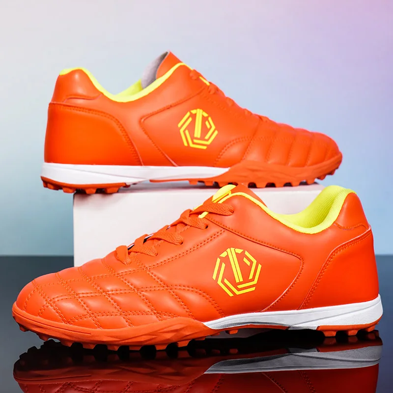 

Classic Orange Turf Football Boots For Women Men Professional Non-slip Teenager Soccer Shoes Size 35-45 Leather Futsal Sneakers