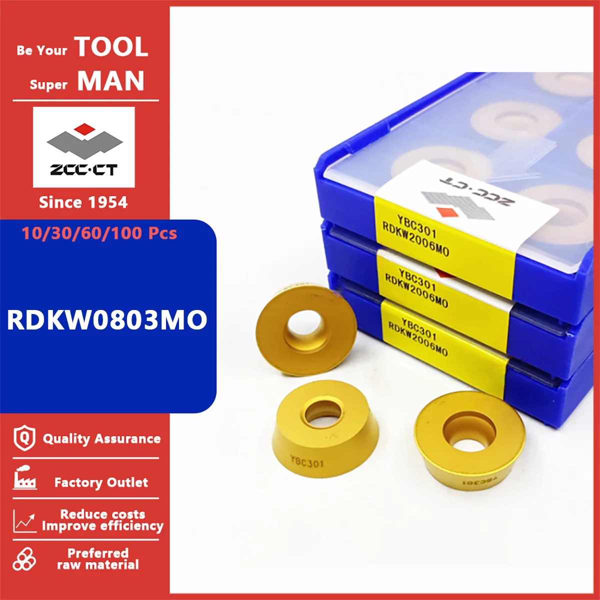 

ZCCCT Original RDKW0803MO YBG202 YBC302 YBG205 YBM351 Milling Carbide Insert Blade RDKW 0803MO Lathe Turning Cutting Tool