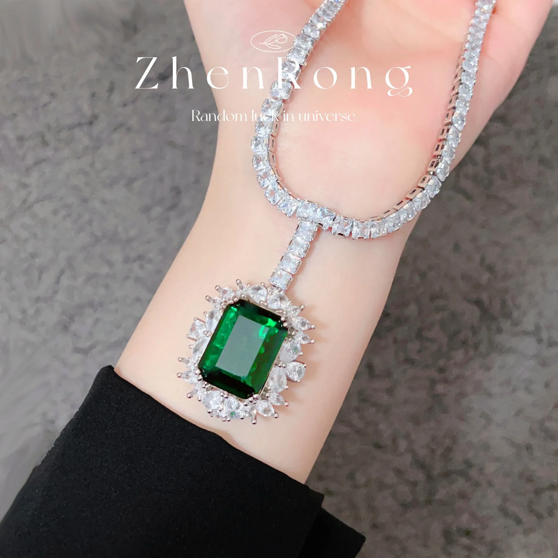 S925 sterling silver stud earrings, necklace set, square diamond set, colorful treasure ring stud earrings set chain. 3