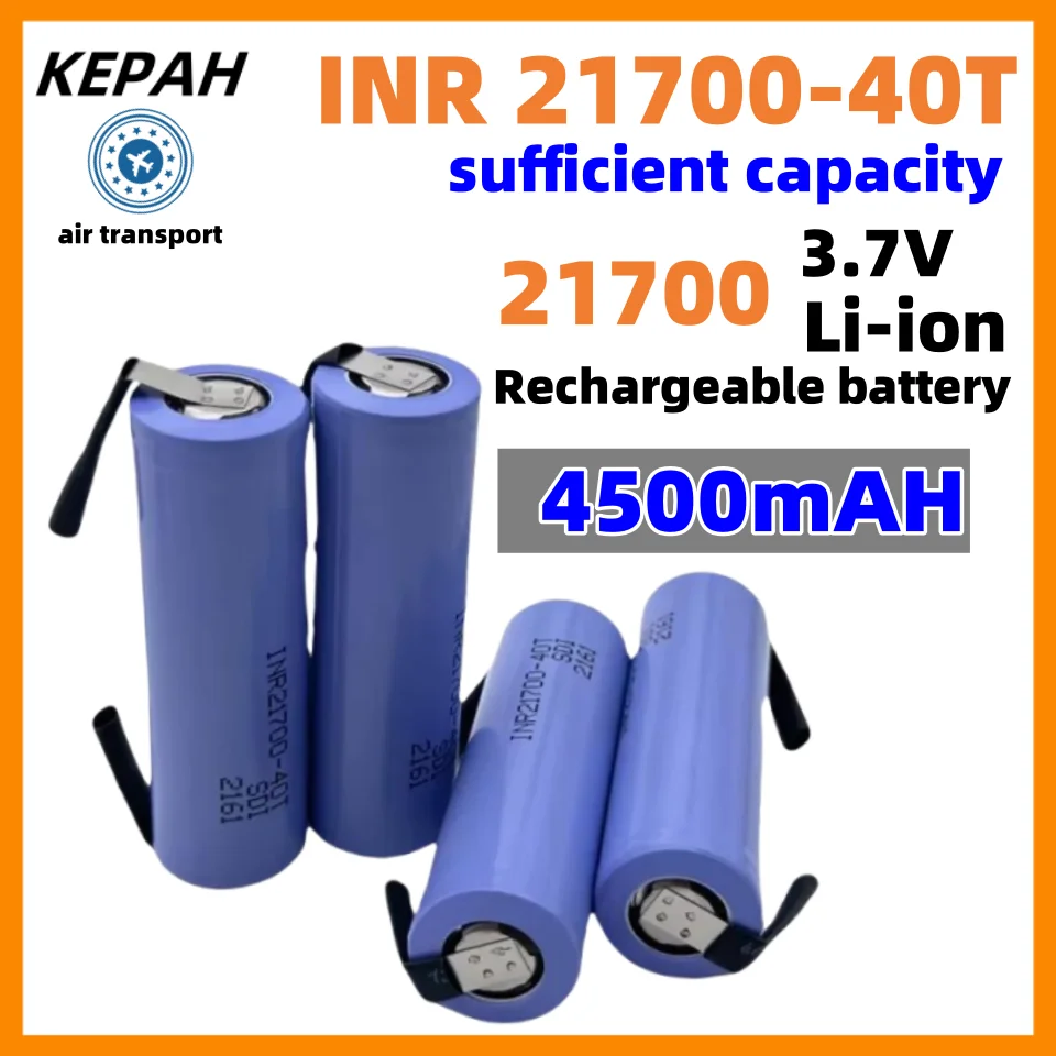 100% baru 21700 4500mah 40T 3.7V catu daya tinggi/kapasitas baterai isi ulang Li-ion 30T daya keluaran tinggi li-ion + DIY Nicke