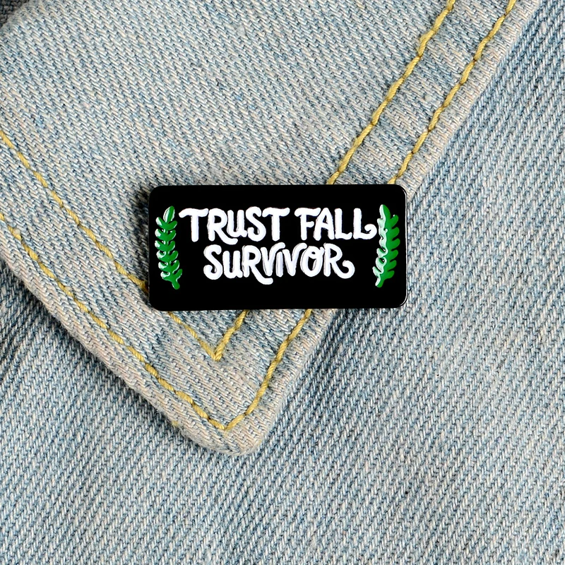 Trust Fall Survivor Enamel Pin Custom Black Brooches Backpack Clothes Lapel Pin Banner Badge Jewelry Gift for Friends