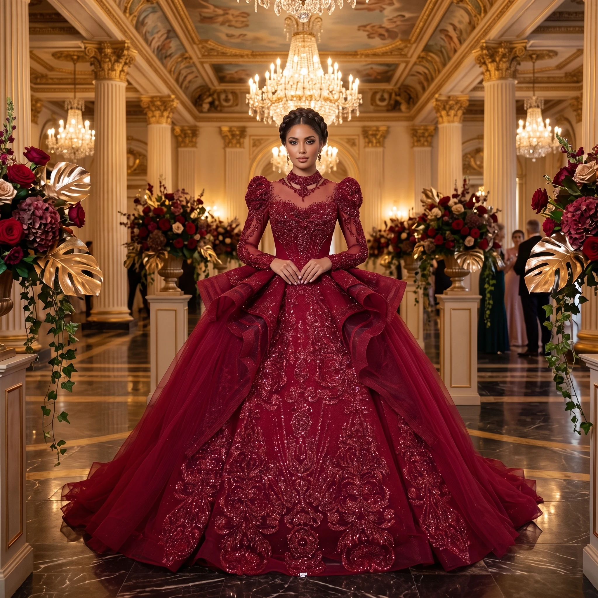 Customized 2026 Beading Ball Gown Princess Wedding Dress Elegant O-Neck Long Sleeves Backless Bridal Gowns vestidos de novia bod