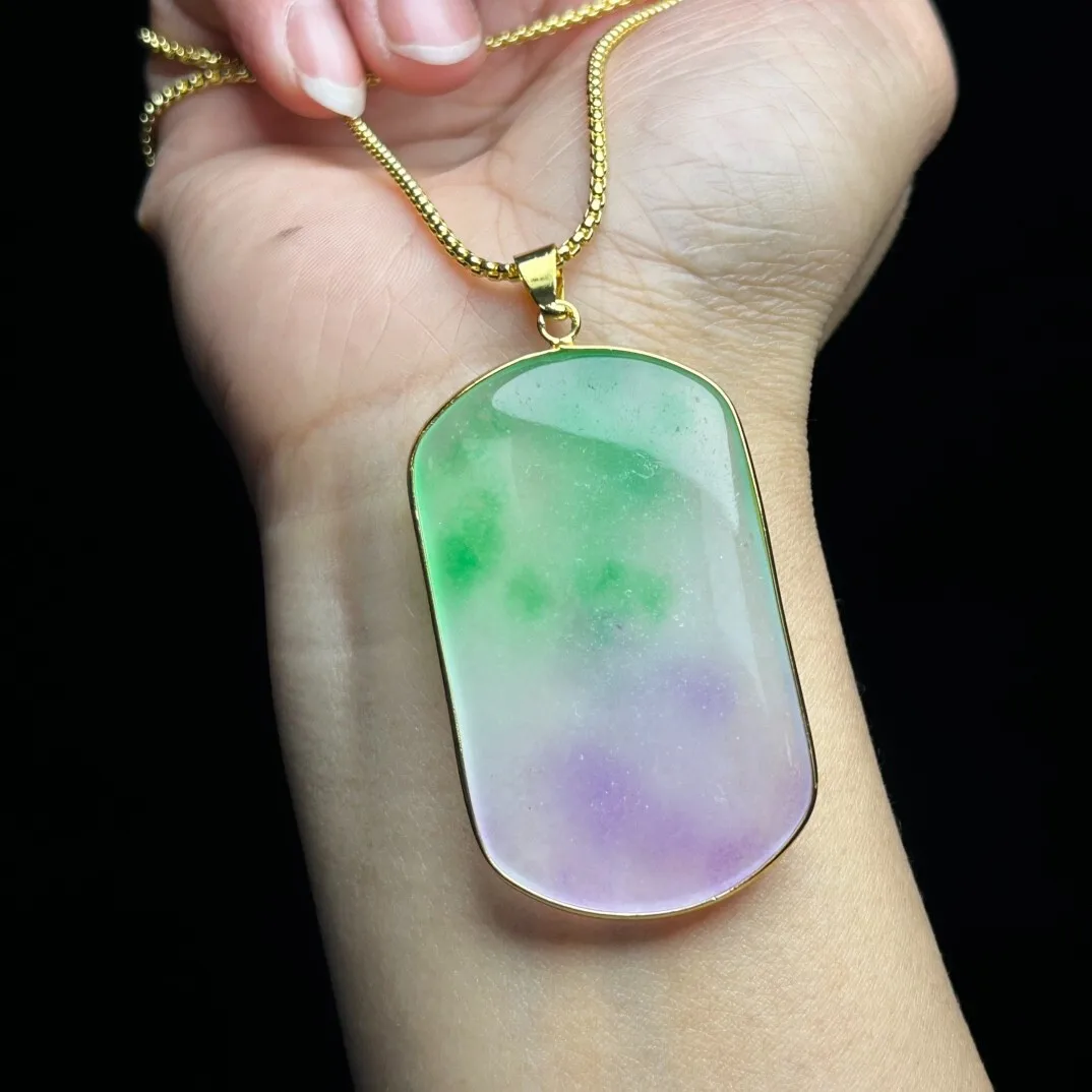 Real Natural High Ice Green Jade Jadeite amulet Pendant&Necklaces Plain Jade Tablet Pendant
