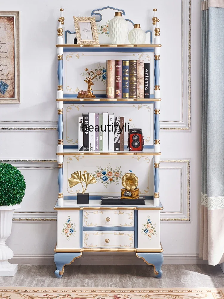 

yj21 High-End Luxury European-Style Display Cabinet Vintage Shelf Painted French Classical Floor Bookshelf