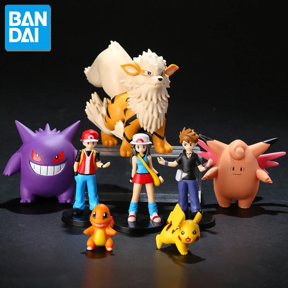 

8pcs Pocket Monsters Blue & Arcanine Trainer Red Leaf Clefable Gengar PVC Figures Decoration Dolls Model Toys Kids Gift